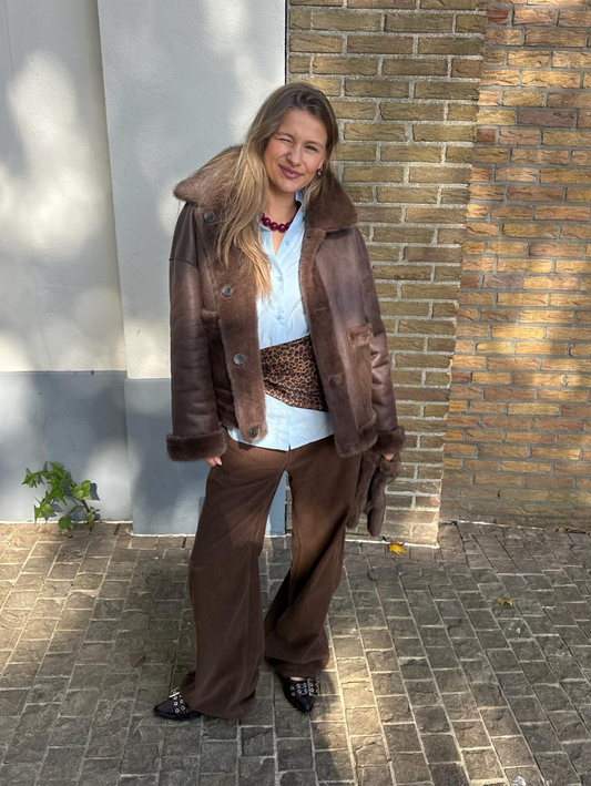 STUDIO AR FAJE OMKEERBARE FAKE FUR JAS - CHOCO