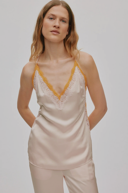 RABENS SALONER CONTRAST LACE CAMISOLE TOP - LIGHT ROSE