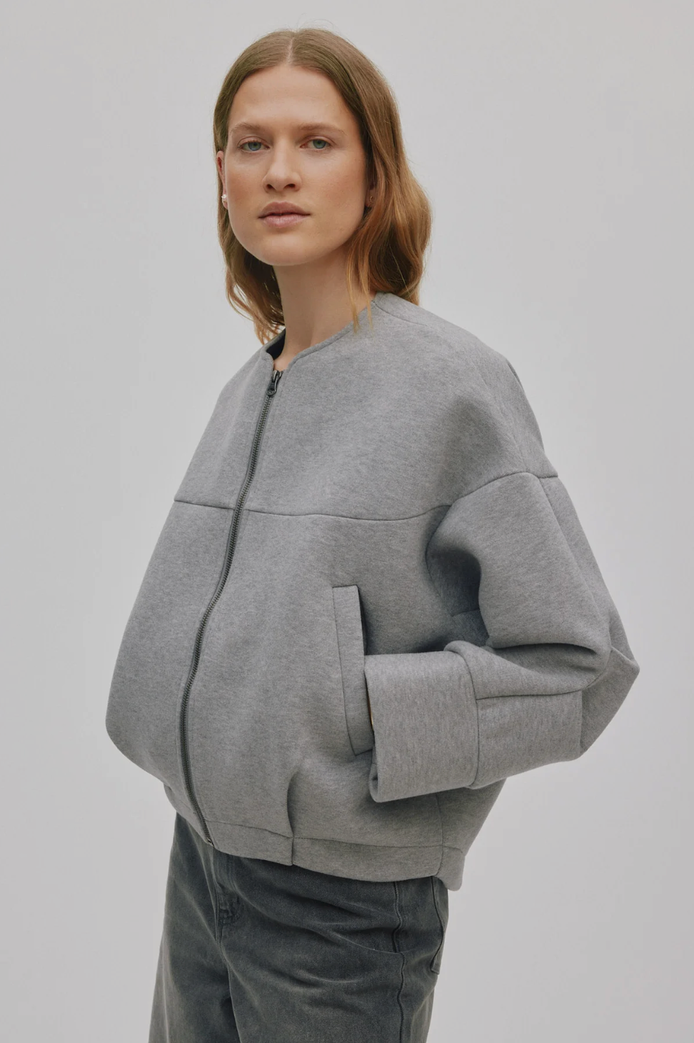 RABENS SALONER VARSITY JACKET GLOD - GREY MELANGE