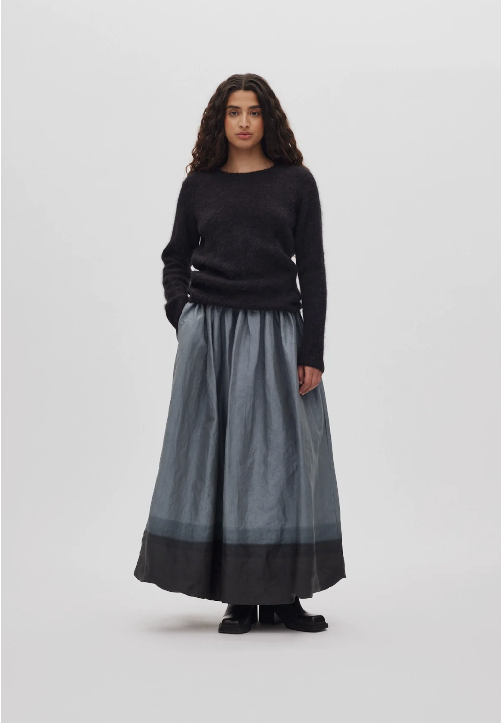 RABENS SALONER DINEA FLUFFY KNIT OPEN BACK SWEATER BLACK