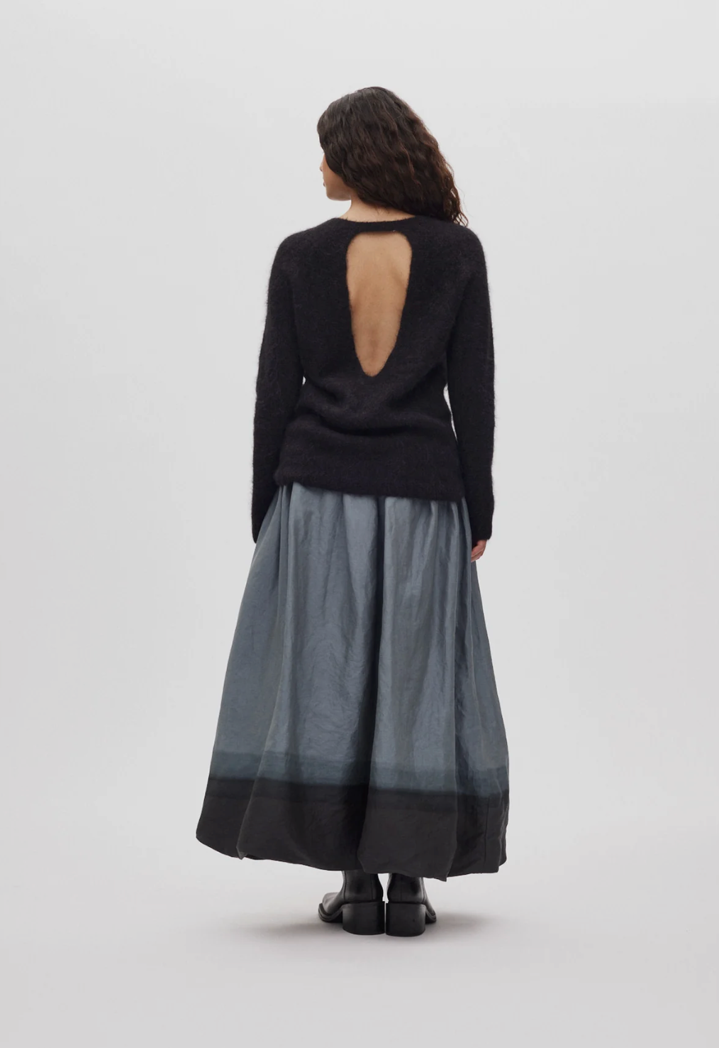 RABENS SALONER DINEA FLUFFY KNIT OPEN BACK SWEATER BLACK