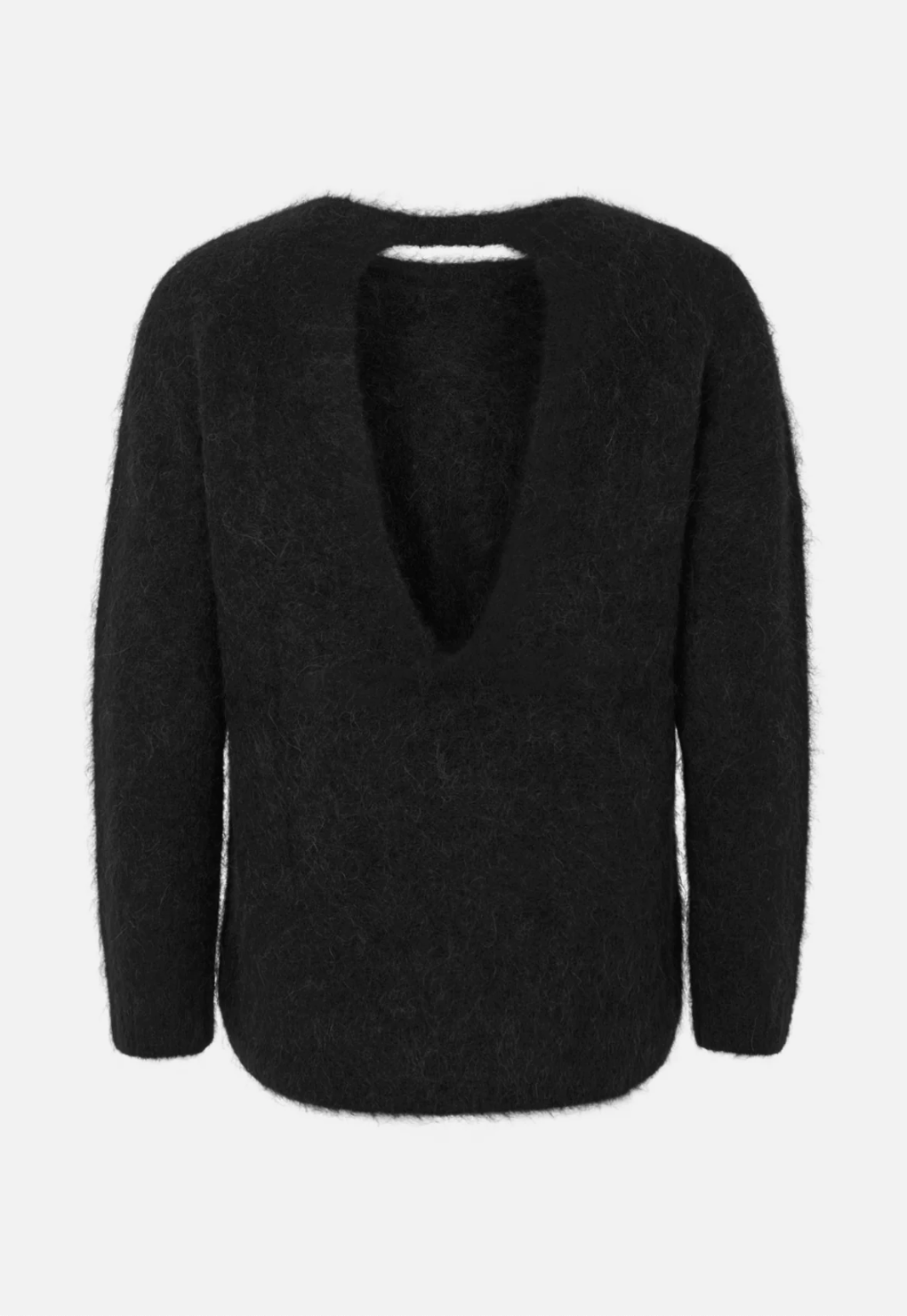 RABENS SALONER DINEA FLUFFY KNIT OPEN BACK SWEATER BLACK