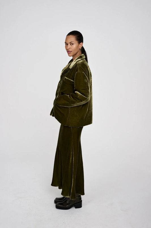 RABENS SALONER ELLERY VELVET BIAS SKIRT - OLIVE