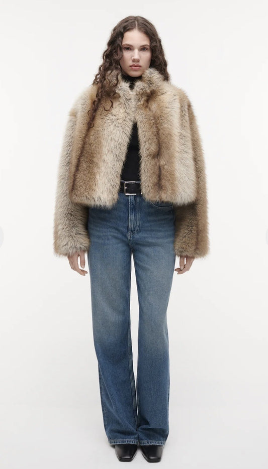 STUDIO AR BY ARMA LUMI CROPPED FAUX FOX JACKET - BEIGE