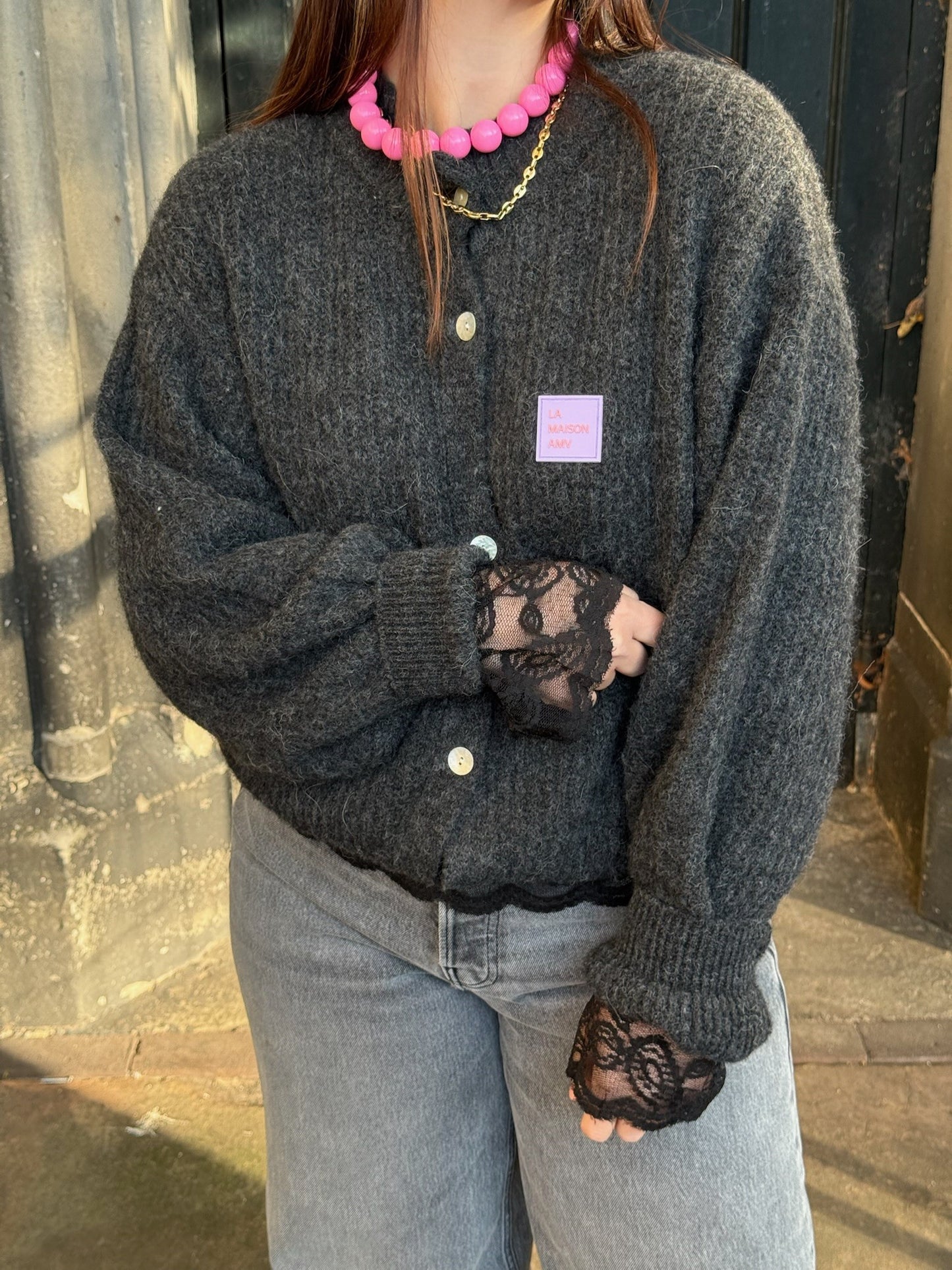 AMERICAN VINTAGE EAST CARDIGAN - ANTRACIET MELANGE