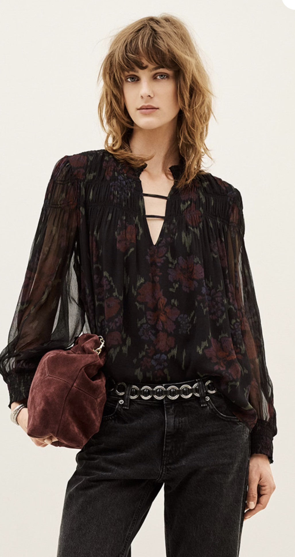 BASH DOUCE BLOUSE - ZWART MET BLOEM