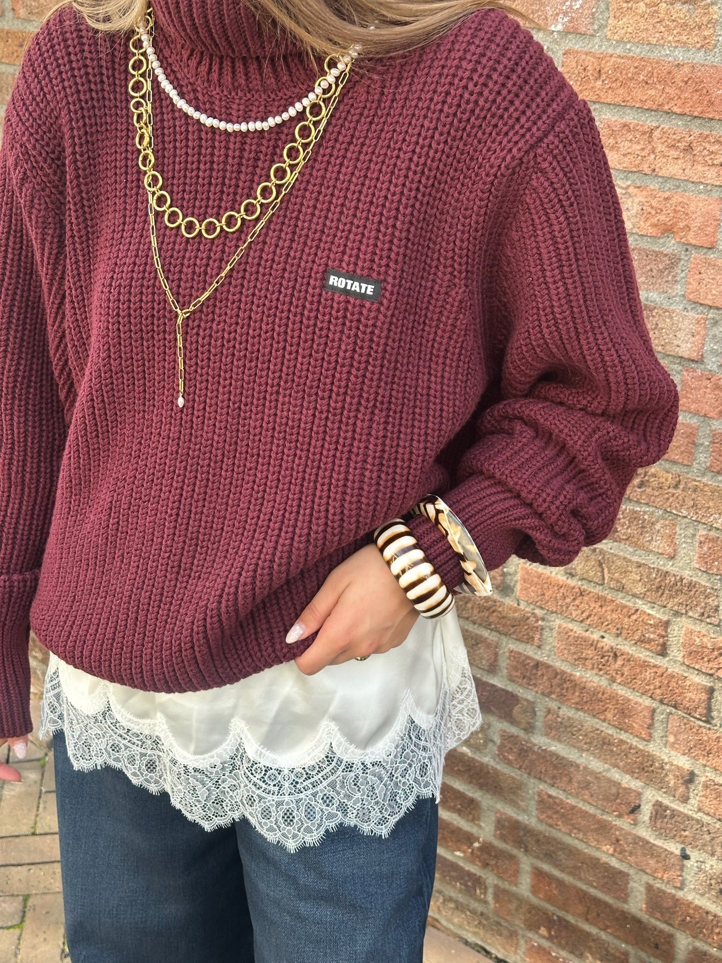 ROTATE KNIT TURTLENECK JUMPER - BURGUNDY