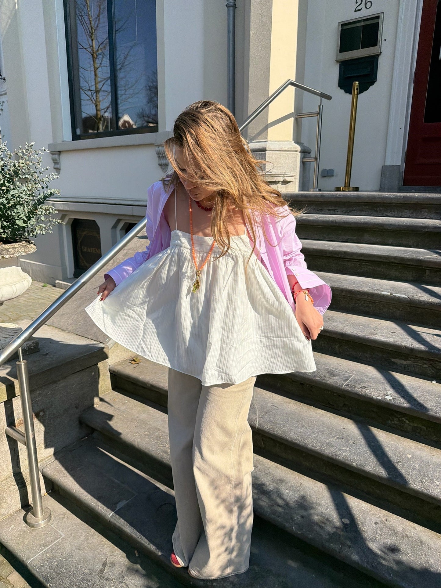 ROTATE STRIPED SLIP TOP - WHITE