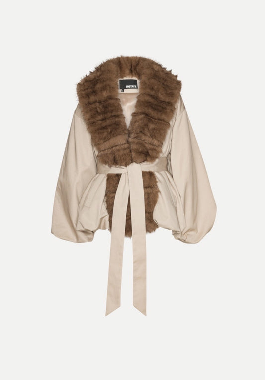 ROTATE FAUX FUR COLLAR JACKET - BEIGE