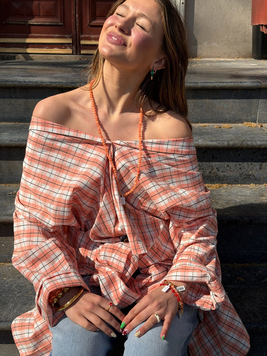 RABENS SALONER - CHLOE SHIRT-BLOUSE MANDERIN CHECK