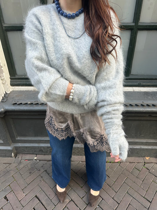 KNIT-TED AMALIA PULLOVER LIGHT GREY