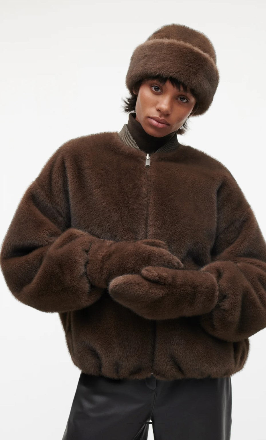 STUDIO AR FAKE FUR HANDSCHOENEN - CHOCO