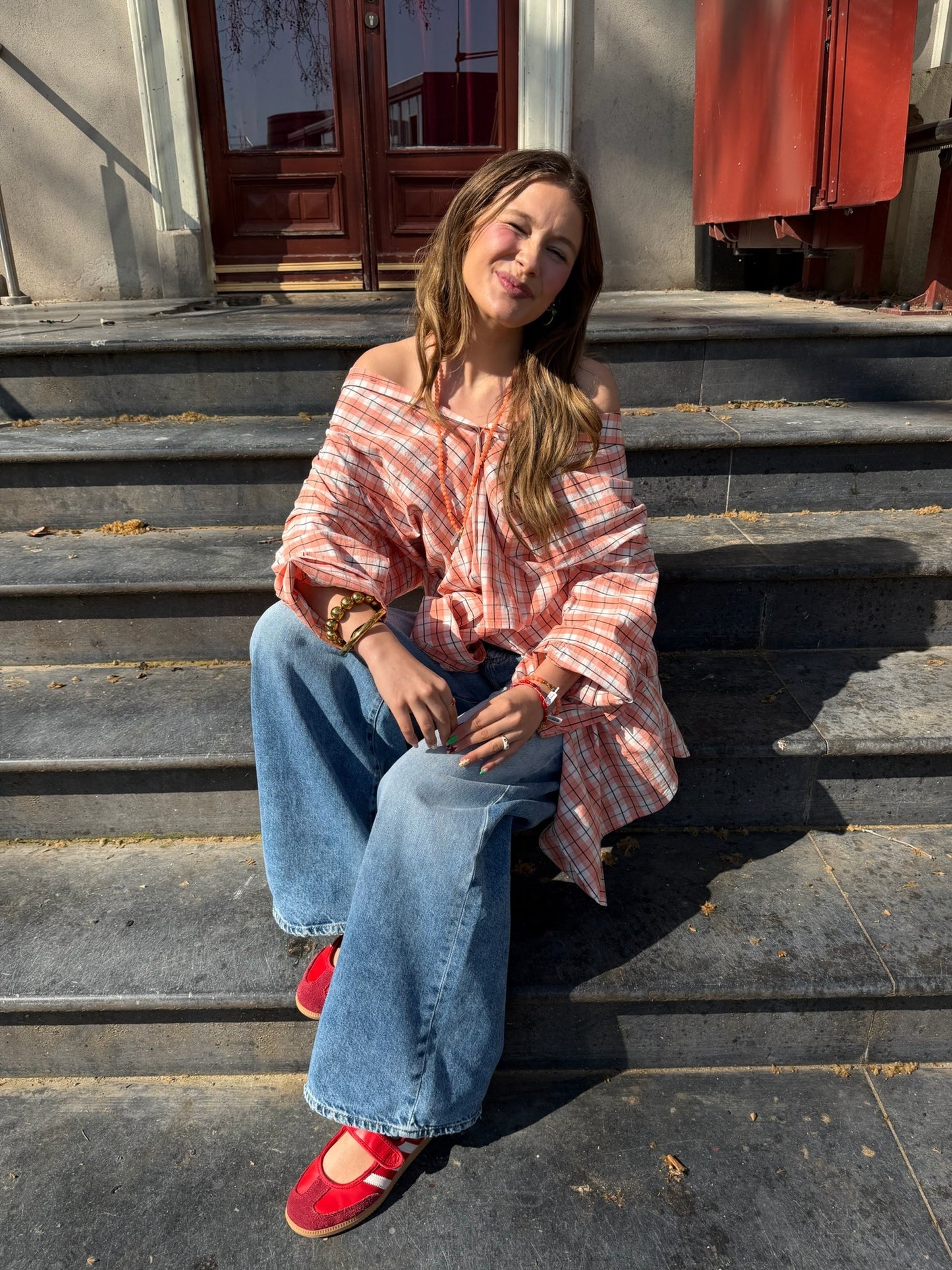 RABENS SALONER - CHLOE SHIRT-BLOUSE MANDERIN CHECK