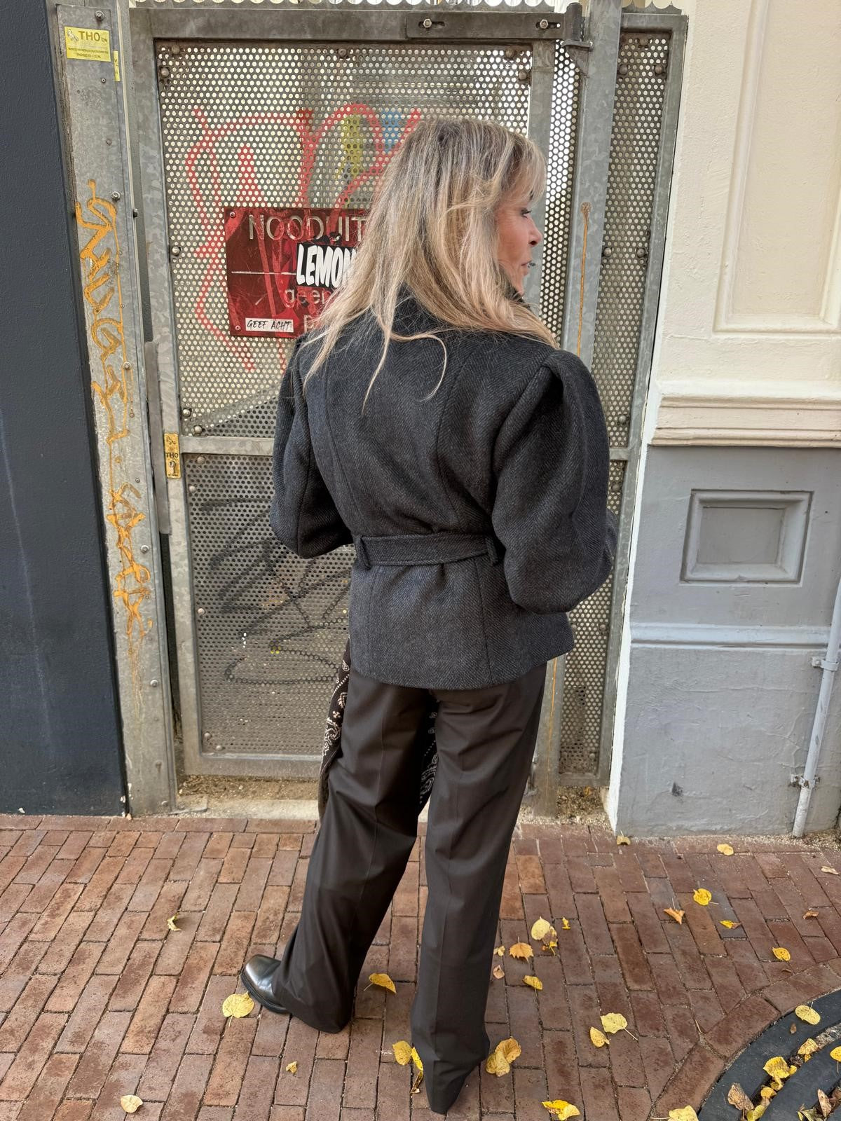 ROTATE OVERSIZED BELTED JACKET DARK GREY