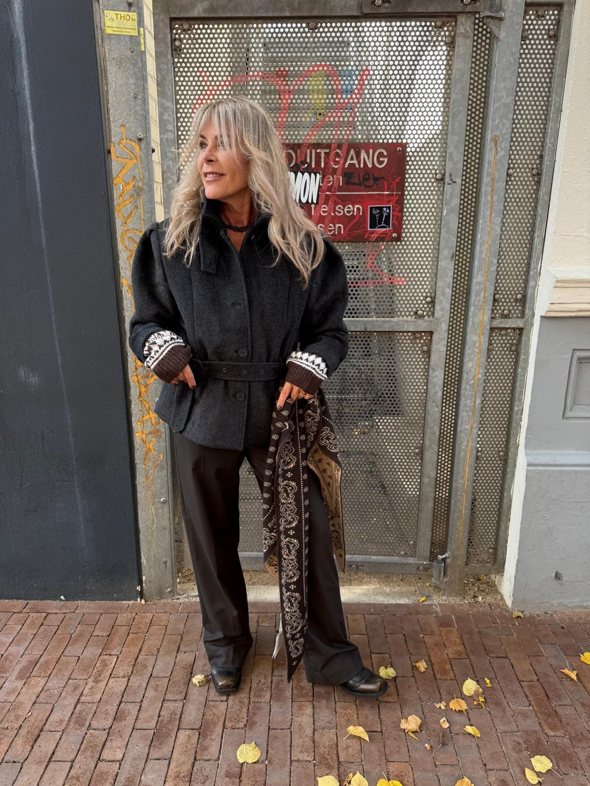 ROTATE OVERSIZED BELTED JACKET DARK GREY