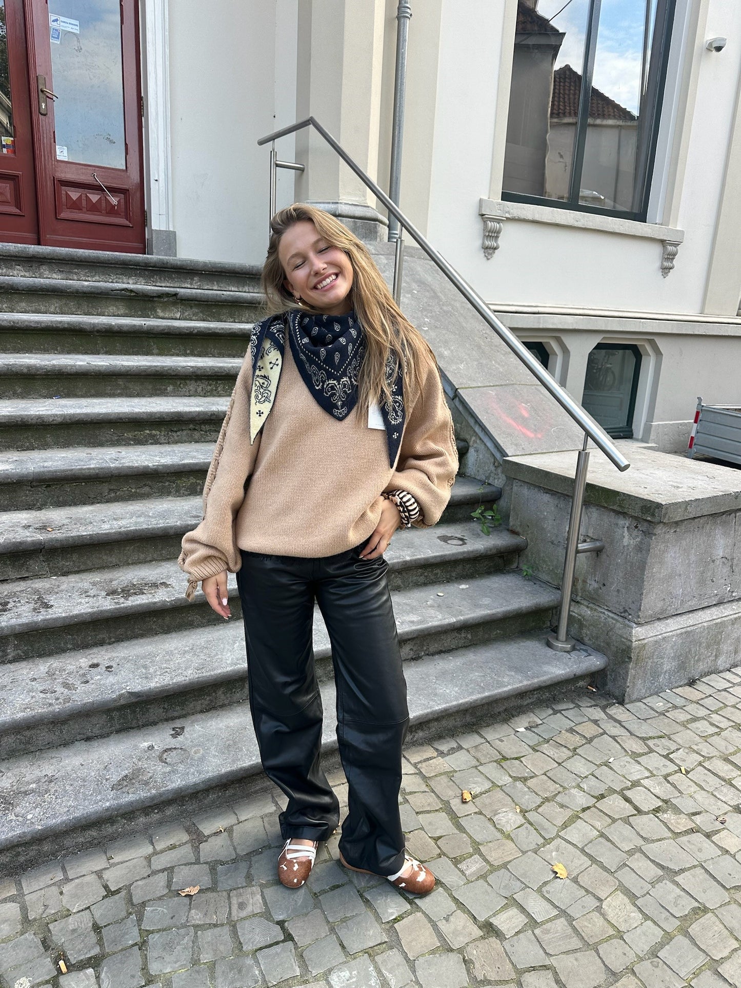 ROTATE KNIT LACING JUMPER - BEIGE