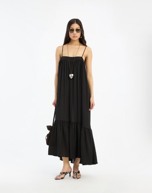 ROTATE MIDI A-LINE DRESS - BLACK