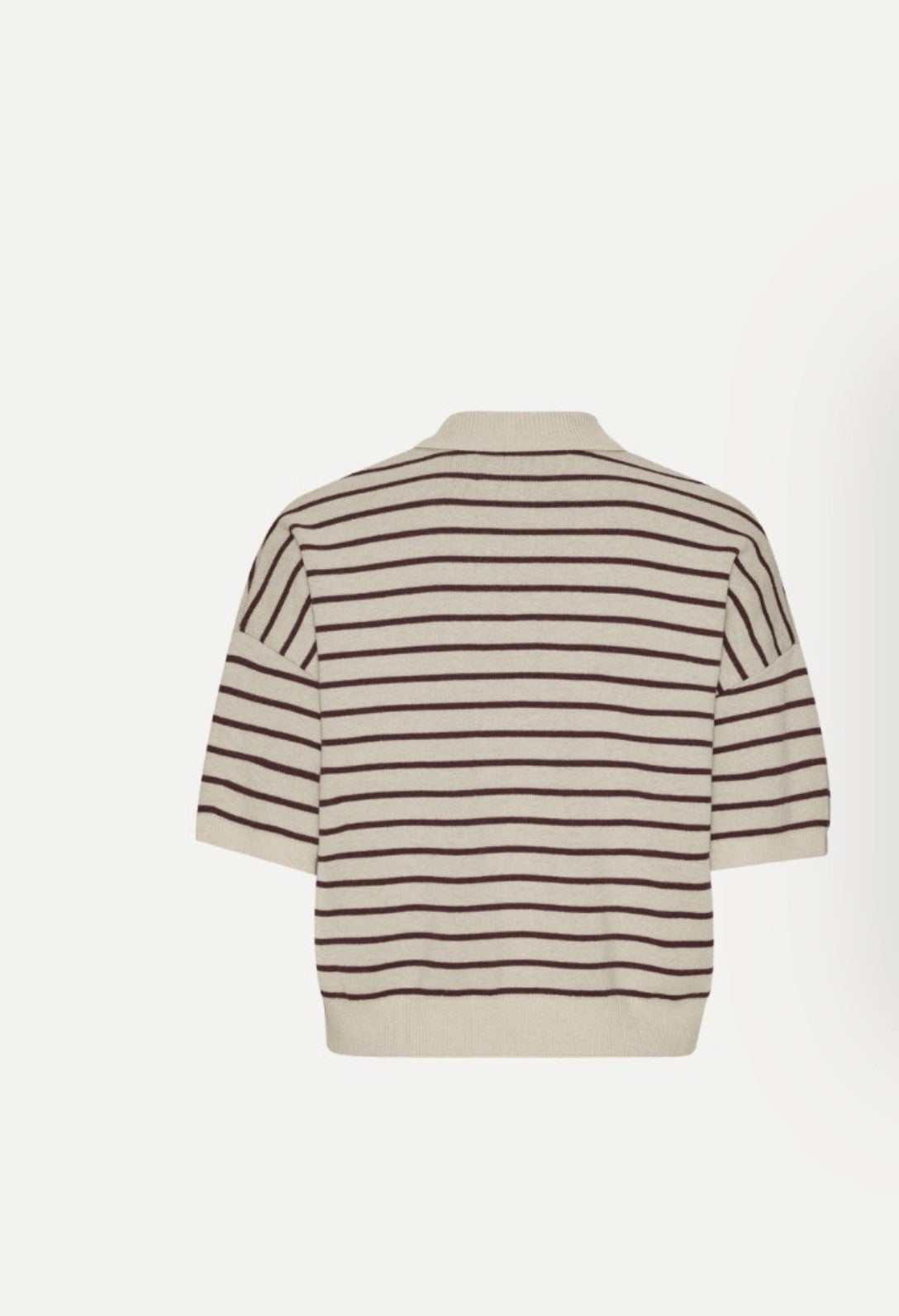 ROTATE SLINKY KNIT POLO - STRIPED BEIGE