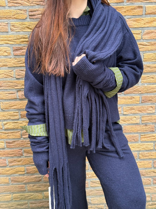 RABENS SALONER DALANI BOXY SWEATER  - NAVY