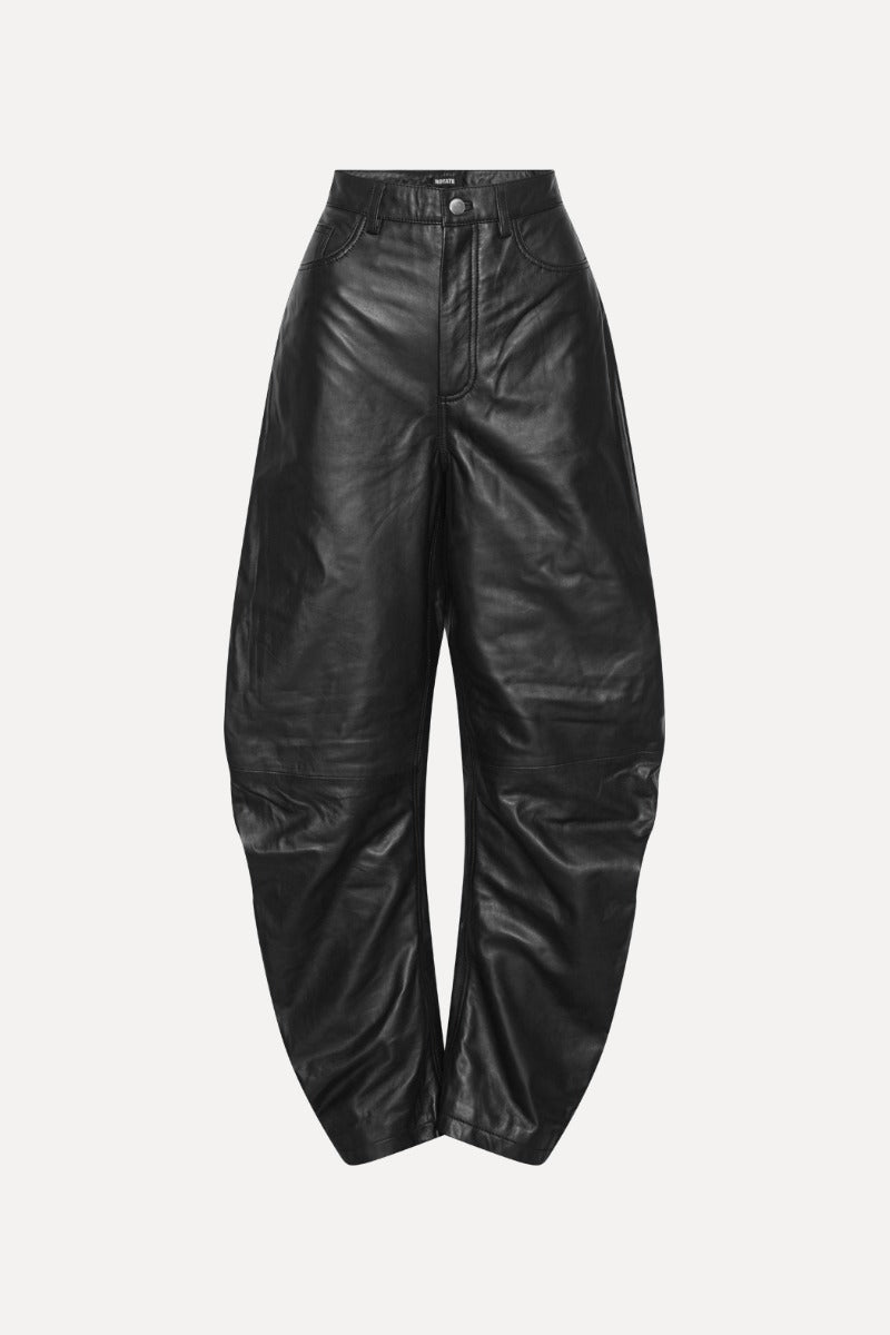 ROTATE BARREL LEG LEATHER PANTS BLACK