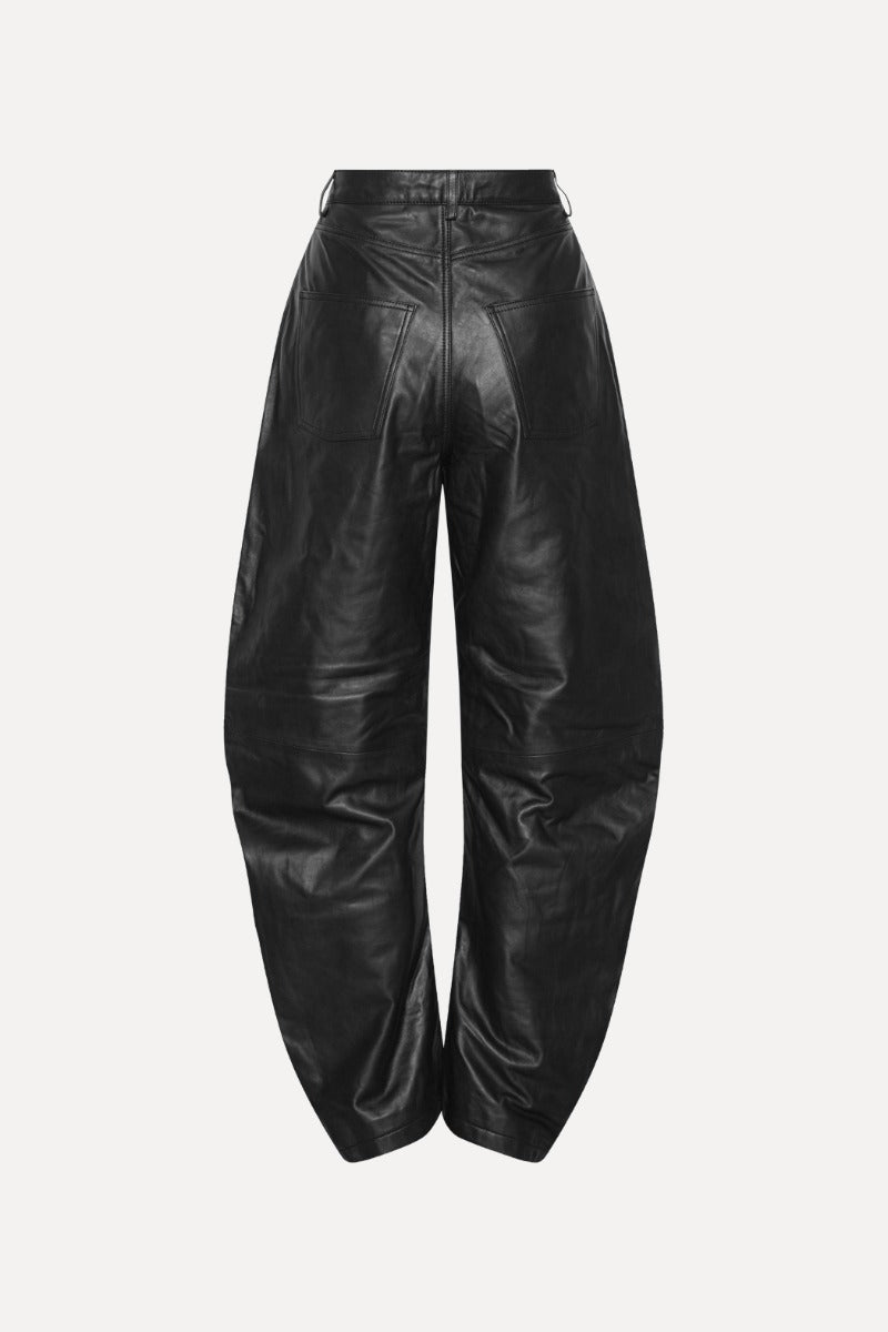 ROTATE BARREL LEG LEATHER PANTS BLACK