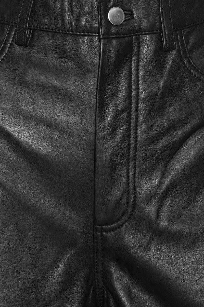 ROTATE BARREL LEG LEATHER PANTS BLACK