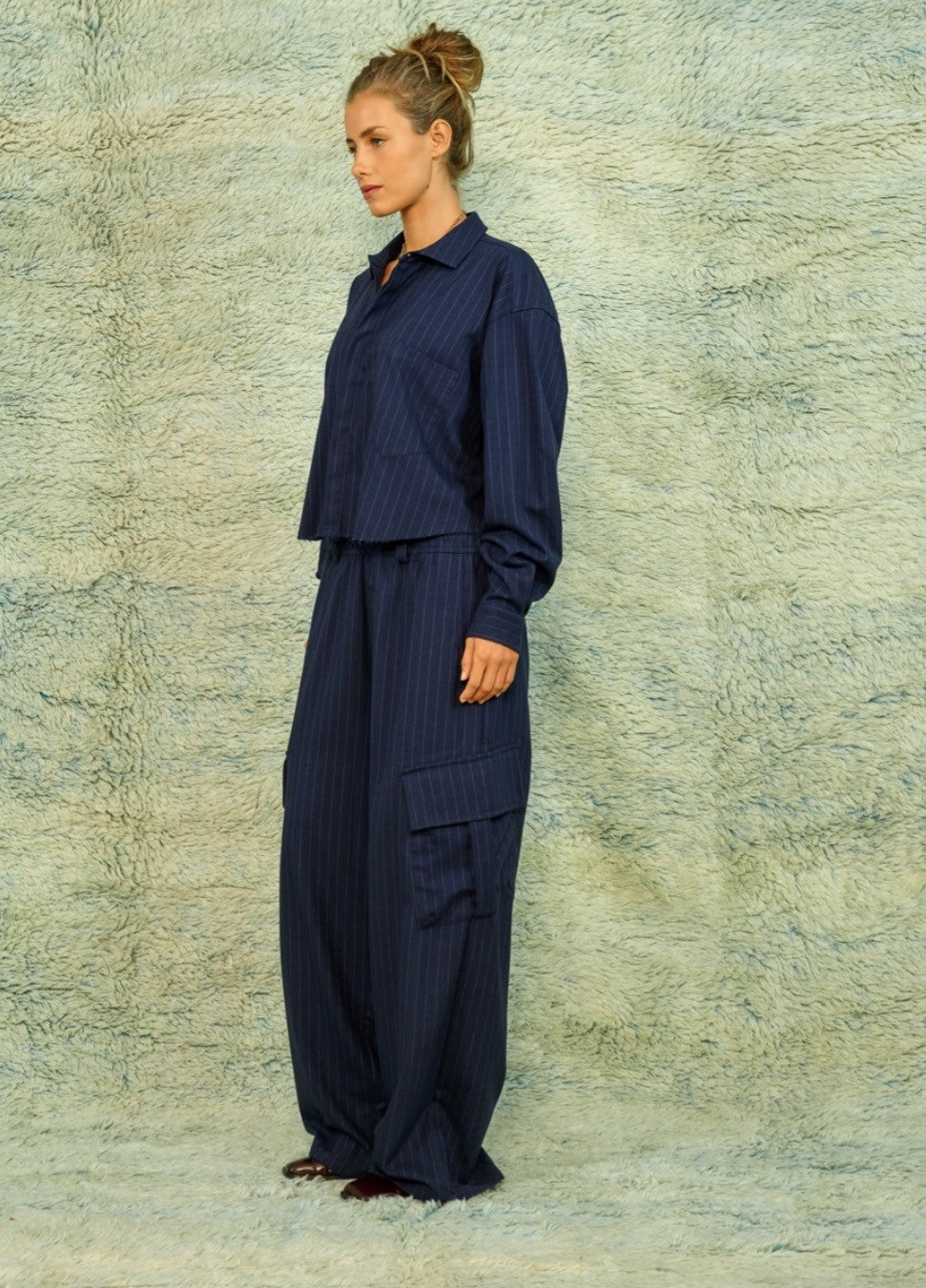 SEA ME HAPPY ROMEO BAGGY PANTS - FLANEL PIN STRIPED - NAVY