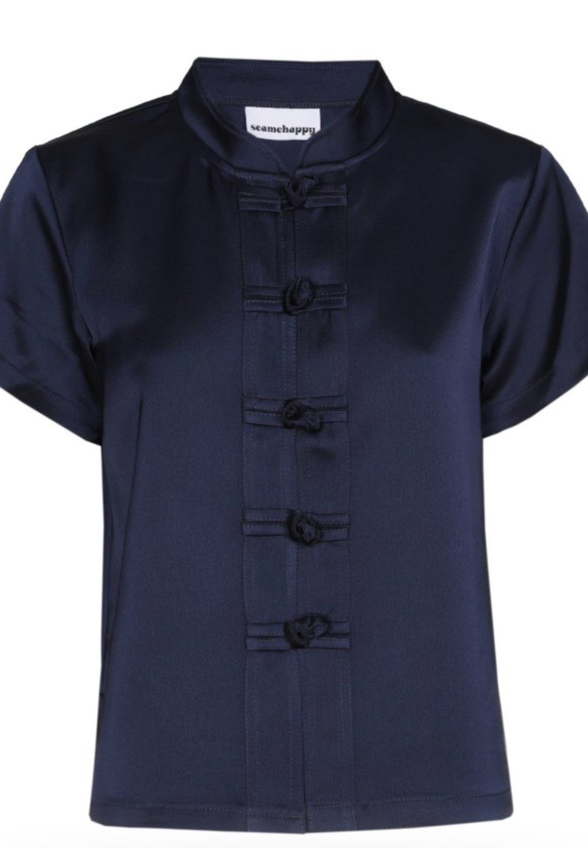 SEA ME HAPPY LOTUS TOP SATIN CREPE - NAVY