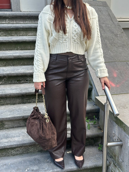 ROTATE WIDE LEG 5 POCKET PANTS DARK BROWN